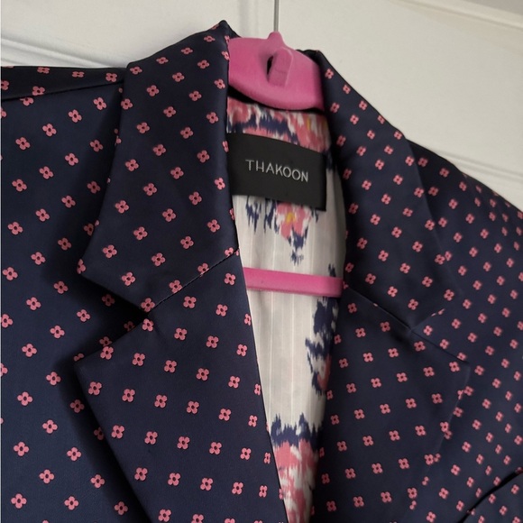 Thakoon navy blue & pink silk viscose patterned blazer - size 8 NWOT - Picture 4 of 6